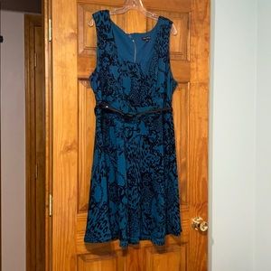 EUC City Chic Teal and Black Skater Dress w/belt